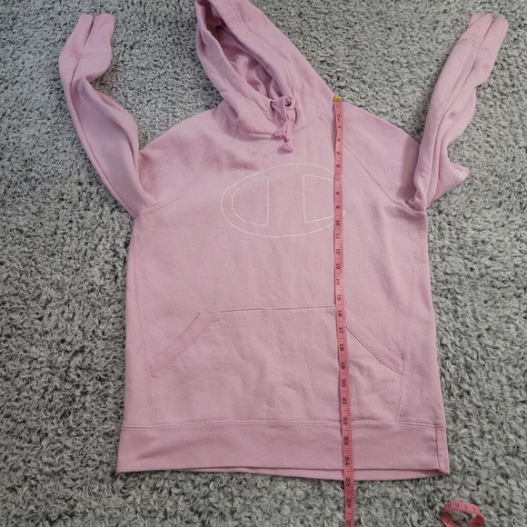 Champion Hoodie Womens Small Pink Sweater Sweatshirt Sleeve Big Logo Pullover - Picture 5 of 7
